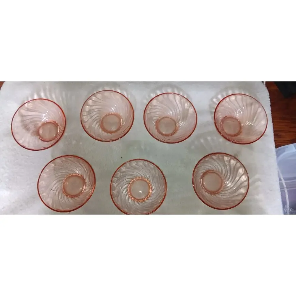 Vintage Cristal d'Arques Durrand Rosiland 7 Pink Swirl Dessert/ Cereal Bowls